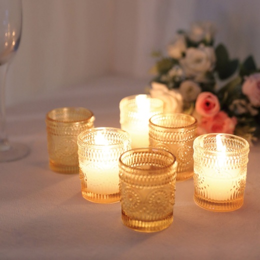 6 Floral Embossed Glass Round Candle Jars For Candle Making Containers Xams  Gift