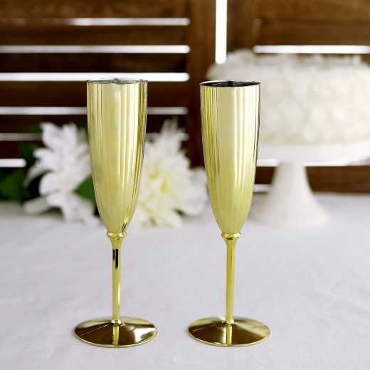 [8 Pack - 6 oz] Plastic Champagne Flutes Gold Glitter Disposable Champagne  Toasting Glasses Fancy Stemmed Cups for Parties, Weddings, and Dining