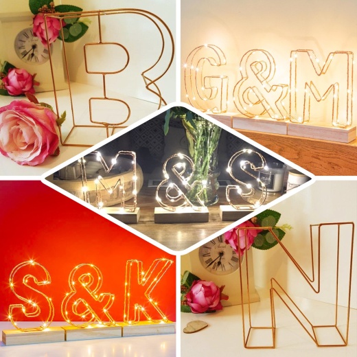 Gold Freestanding 3D Decorative Wire R Letter, Wedding