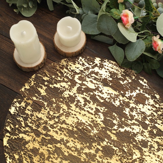 6 Pack Rose Gold Metallic Non-Slip Placemats, Wheat Design