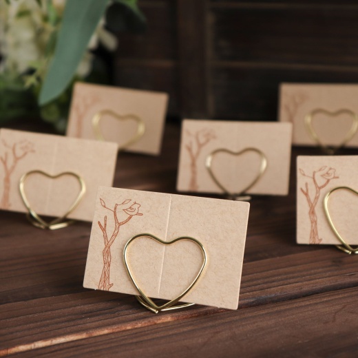 Gold Double Heart Place Card Holder Set of 12