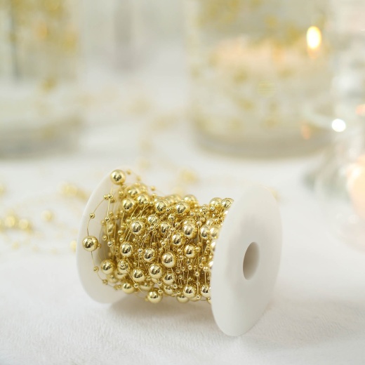Gold Artificial Diy Craft Fishing Line Pearl Chains, Faux Pearl String  Beads Vase Filler Garland Roll 100Ft