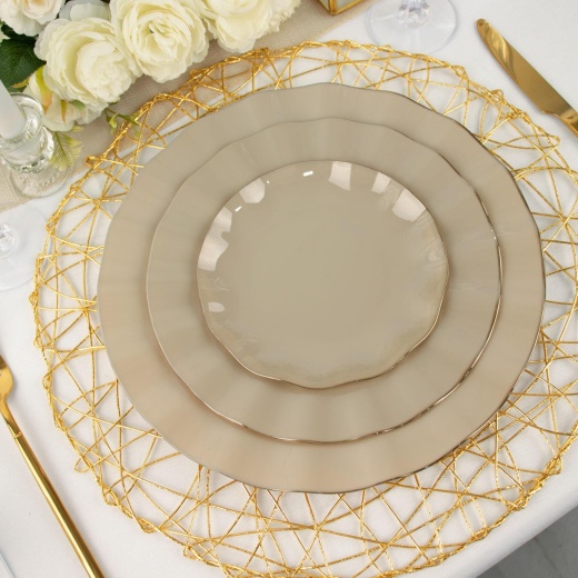 10 Pack White Hard Plastic Dessert Plates With Gold Ruffled Rim, Heavy Duty Disposable  Salad Appetizer Dinnerware 6