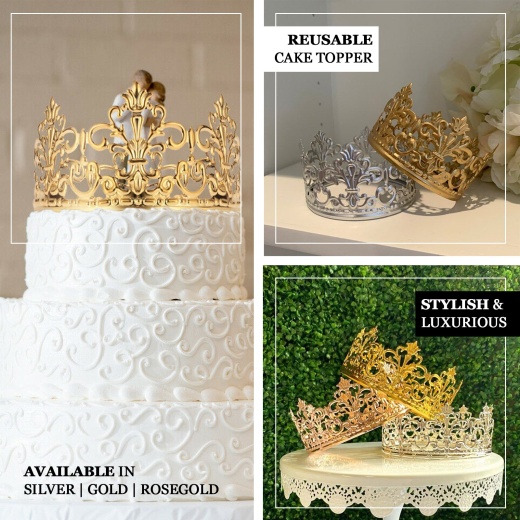 Matte Gold Metal Princess Crown Cake Topper, Wedding Cake Decor 2