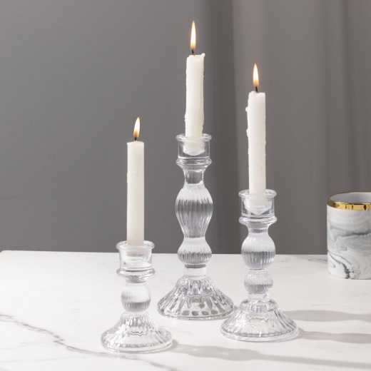 Set Of 4  Clear Glass Taper Candle Holder