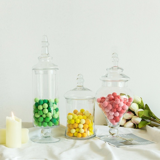 Set of 3 Clear Glass Apothecary Party Favor Candy Jars With Snap