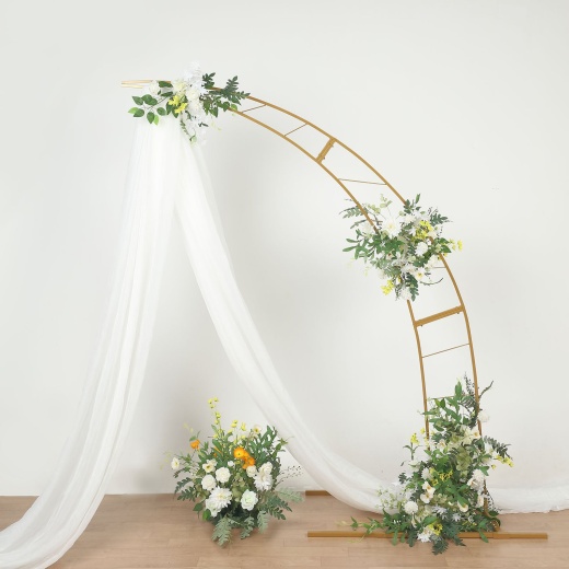 Gold Metal Half Crescent Moon Wedding Arch Flower Stand, Curved Arbor Balloon Frame 8Ft