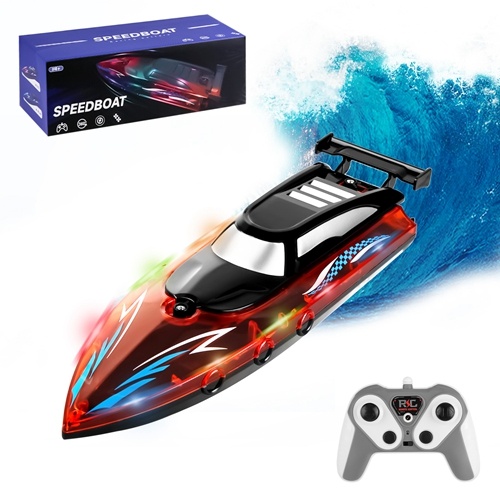 Imountek Rc Boat With Colorful Led Light 10Km/H 40Mins 2.4Ghz Remote Control Racing Boat Toys With 2 Batteries Low Battery Alarm Overreach Warning For Pools La