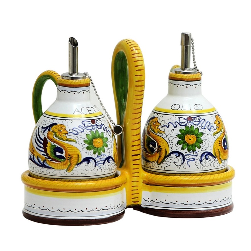 Raffaellesco Oil and Vinegar Cruets Set with Caddy