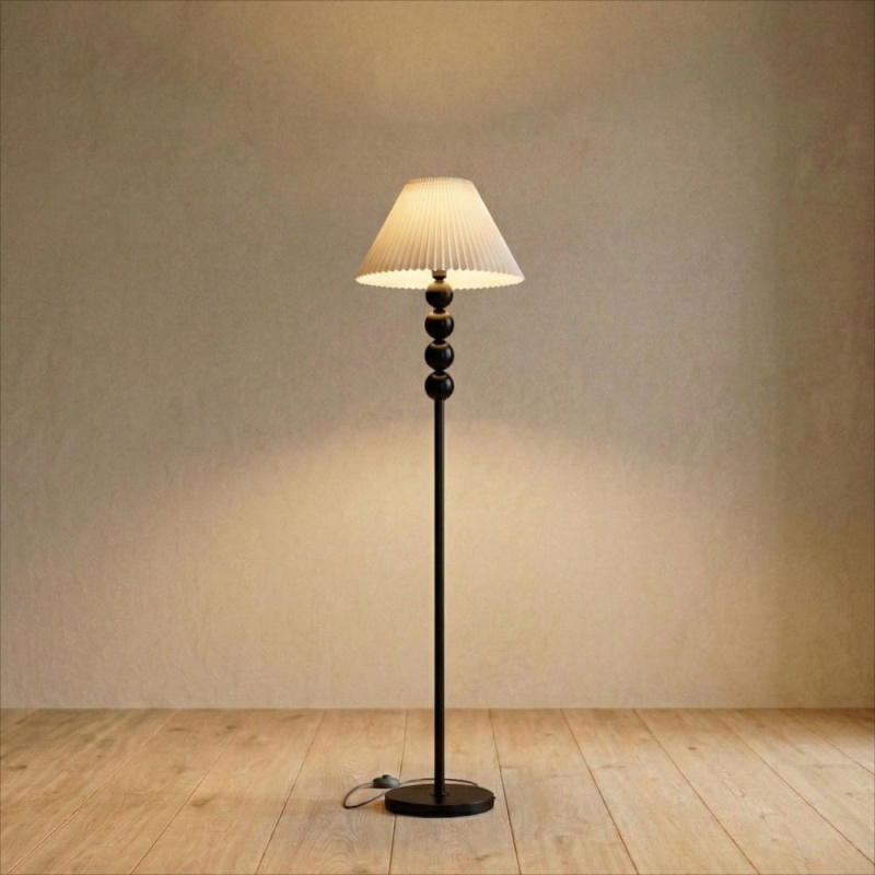Mid Century Modern Wood Large Floor Lamp With Pleated Lampshade 65