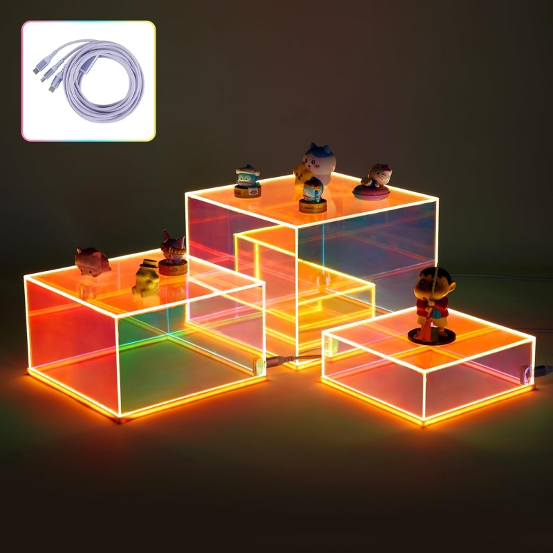 3-Piece Iridescent Acrylic Display Risers With LED Light