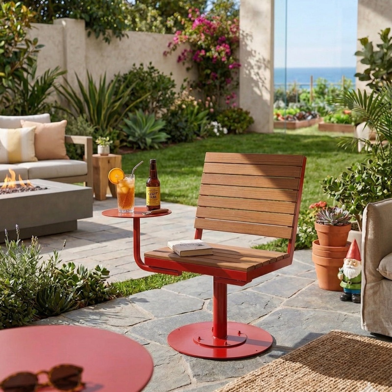 Modern Swivel Outdoor Chair With Integrated Side Table