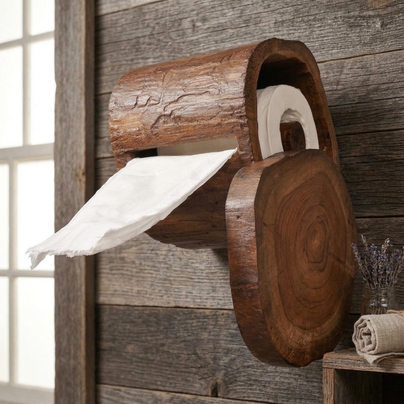 Rustic Wood Stump Toilet Paper Holder