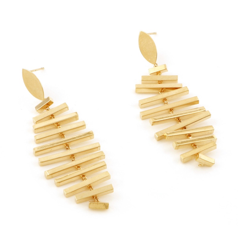 Copper Ear Post Stud Earrings Marquise 18K Real Gold Plated 6Cm X 2Cm, Post/ Wire Size: (21 Gauge), 2 Pcs