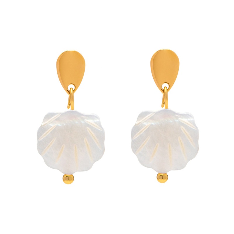 Hypoallergenic Stylish Ins Style 18K Real Gold Plated 304 Stainless Steel & Shell Shell Earrings For Women Party 2.3Cm X 1.2Cm, 1 Pair