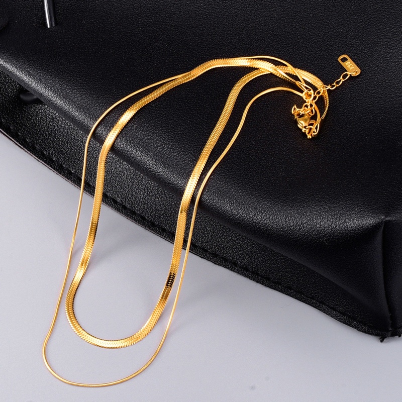 Eco-Friendly Simple & Casual Stylish 18K Gold Color 316L Stainless Steel Snake Chain Link Chain Multilayer Layered Necklace For Women 37Cm-40Cm Long, 1 Piece