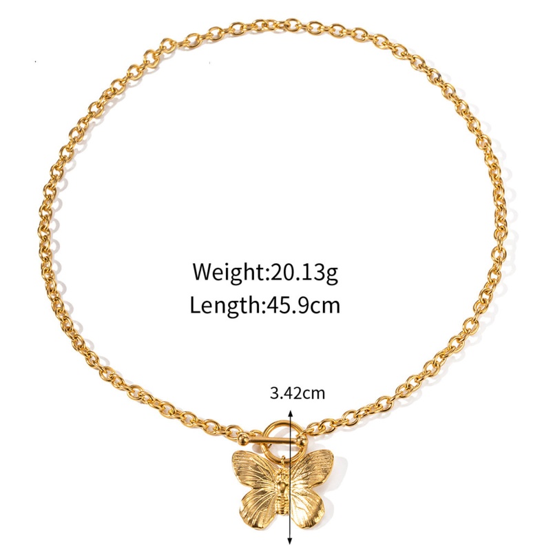 Eco-Friendly Vacuum Plating Retro Stylish 18K Real Gold Plated 304 Stainless Steel Curb Link Chain Butterfly Animal Pendant Necklace For Women Party 46Cm(18 1/8") Long, 1 Piece