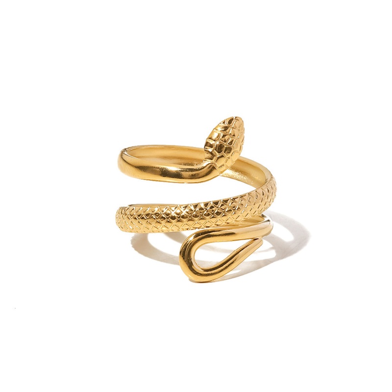 Eco-Friendly Retro Stylish 18K Real Gold Plated 304 Stainless Steel Open Snake Animal Texture Wrap Rings For Women 17Mm(Us Size 6.5), 1 Piece