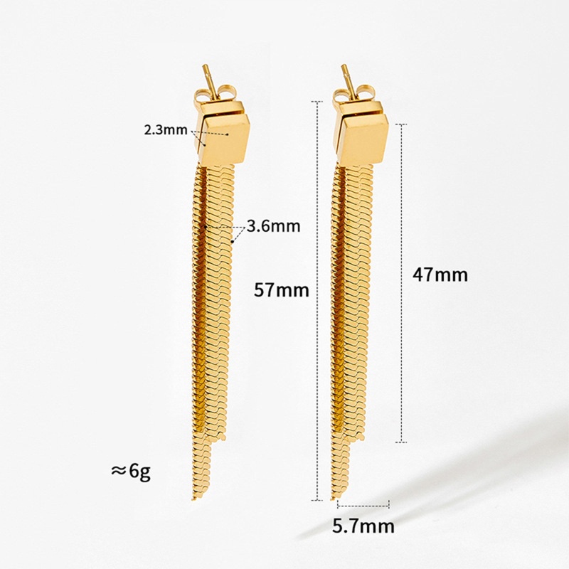 Eco-Friendly Simple & Casual Stylish 14K Real Gold Plated 304 Stainless Steel Link Chain Tassel Earrings For Women 5.7Cm, 1 Pair