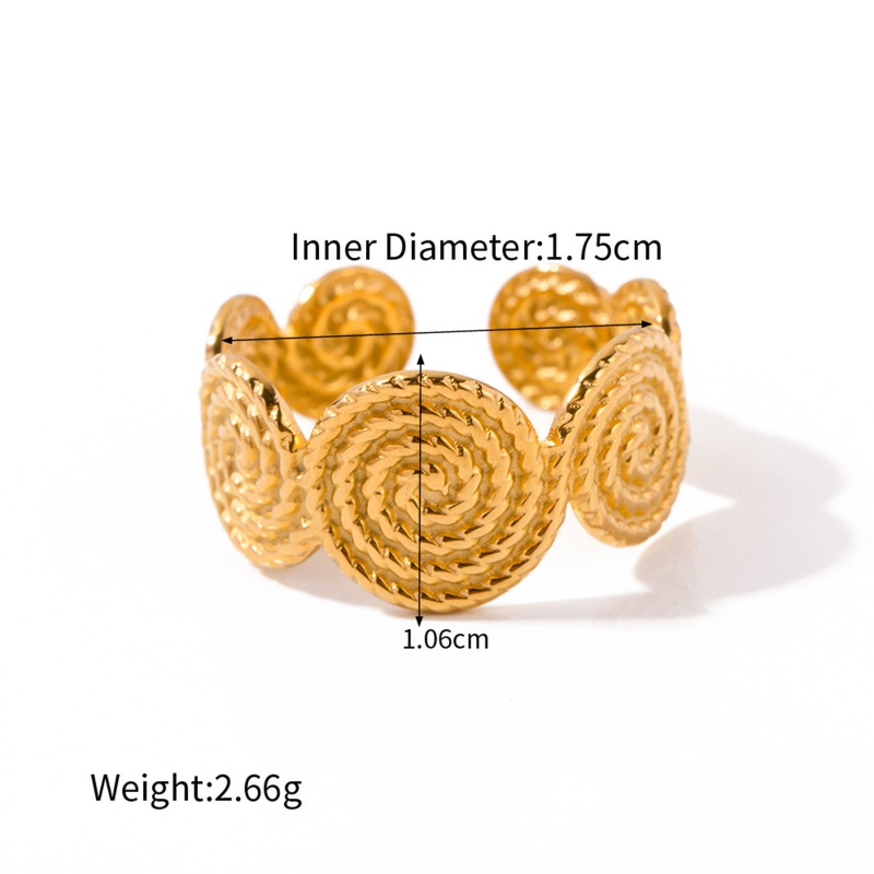 1 Piece Eco-Friendly Vacuum Plating Ethnic Style Stylish 18K Real Gold Plated 304 Stainless Steel Open Round Spiral Rings Unisex Party 17Mm(Us Size 6.5)