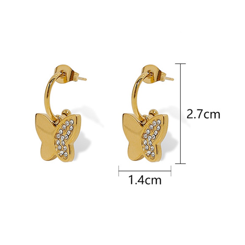 Hypoallergenic Simple & Casual Stylish 18K Real Gold Plated 304 Stainless Steel & Cubic Zirconia Butterfly Animal Earrings For Women Anniversary 2.7Cm X 1.4Cm, 1 Pair