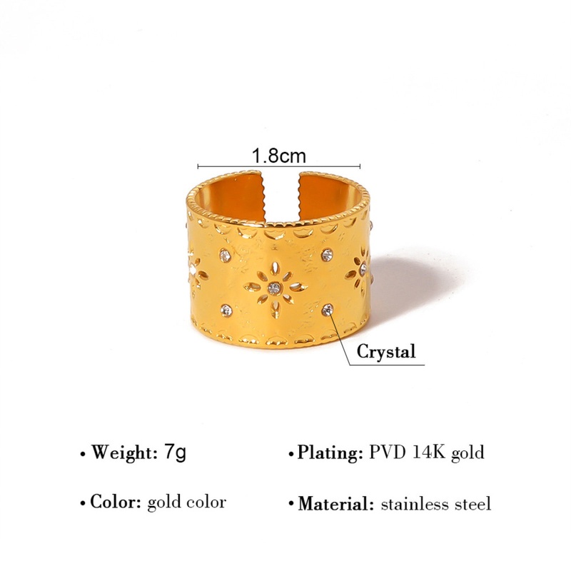 1 Piece Eco-Friendly Vacuum Plating Simple & Casual Style Of Royal Court Character 18K Real Gold Plated 304 Stainless Steel & Rhinestone Open Carved Pattern Rings Unisex Party 18Mm(Us Size 7.75)