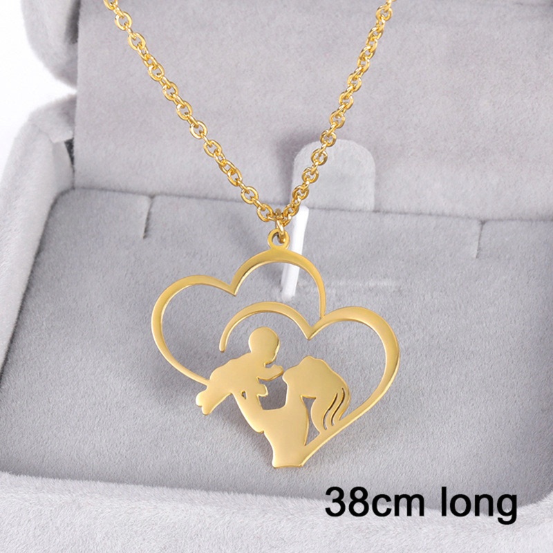 Eco-Friendly Stylish Simple 18K Gold Color 304 Stainless Steel Link Cable Chain Heart Mother/ Mom Hollow Pendant Necklace For Women Mother's Day 38Cm(15") Long, 1 Piece