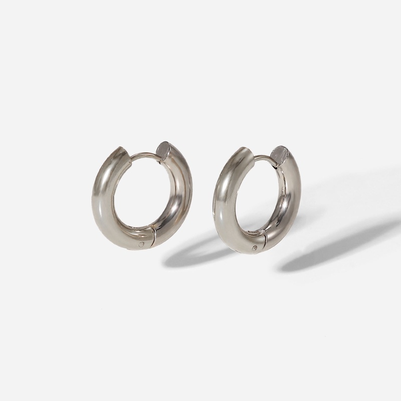 Eco-Friendly Simple Real Platinum Plated Stainless Steel Circle Ring Hoop Earrings 19Mm Dia., 1 Pair