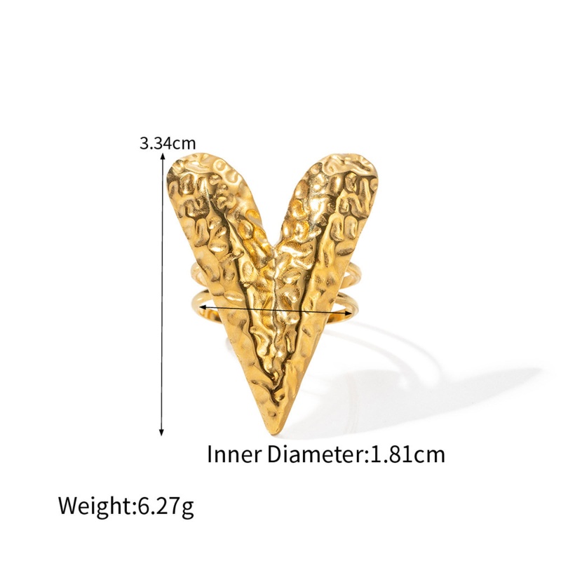 Eco-Friendly Vacuum Plating Stylish Retro 18K Real Gold Plated 304 Stainless Steel Open Heart Rings For Women Party 18Mm(Us Size 7.75), 1 Piece