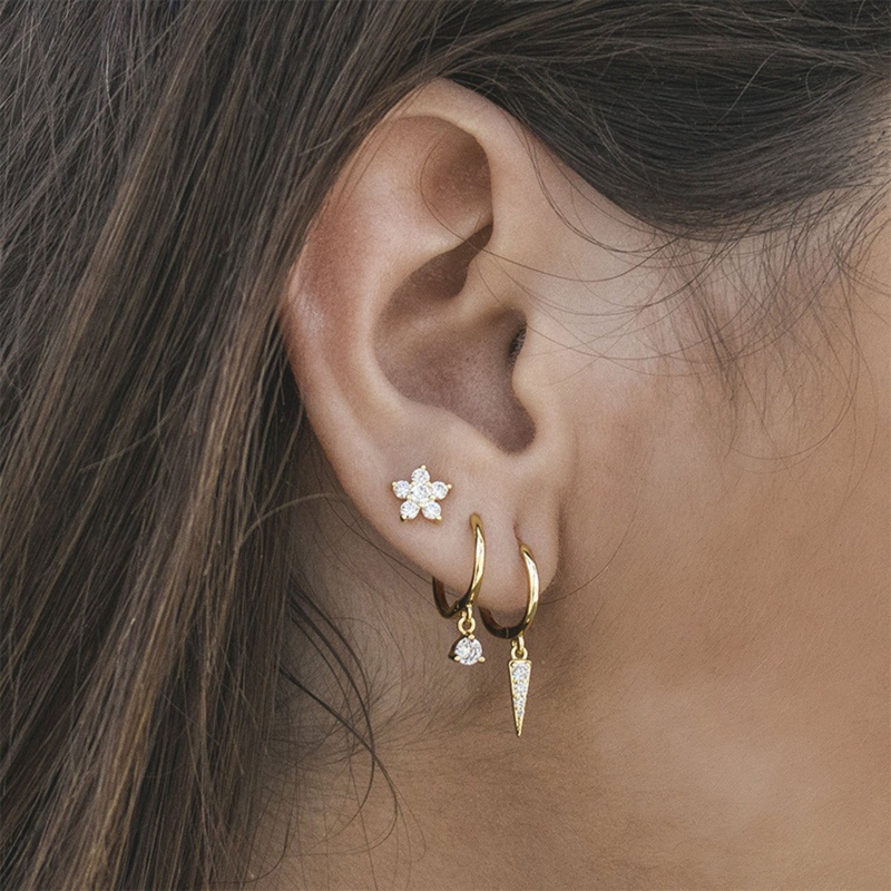 Eco-Friendly Exquisite Stylish 18K Gold Color Copper & Cubic Zirconia Taper Earrings For Women 1.2Cm X 0.9Cm, 1 Pair