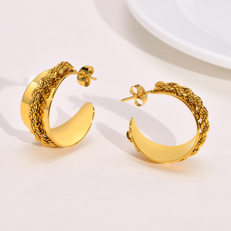 Eco-Friendly Simple & Casual Stylish 18K Real Gold Plated 304 Stainless Steel C Shape Hoop Earrings For Women Party 2.7Cm X 2.5Cm, 1 Pair