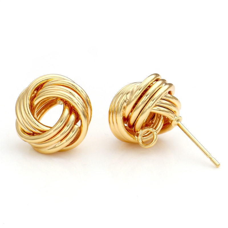 Copper Ear Post Stud Earrings 18K Real Gold Plated Ball Of Yarn With Loop 13Mm X 12Mm, Post/ Wire Size: (21 Gauge), 2 Pcs