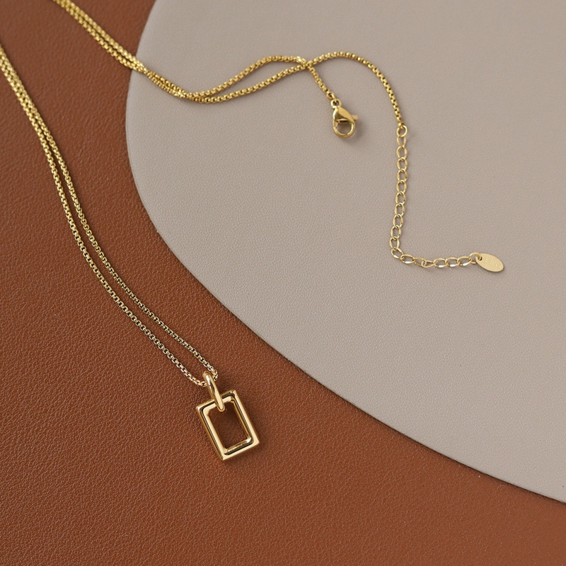 Eco-Friendly Simple & Casual Stylish 18K Real Gold Plated 304 Stainless Steel Curb Link Chain Rectangle Hollow Pendant Necklace Unisex Party 52Cm(20 4/8") Long, 1 Piece