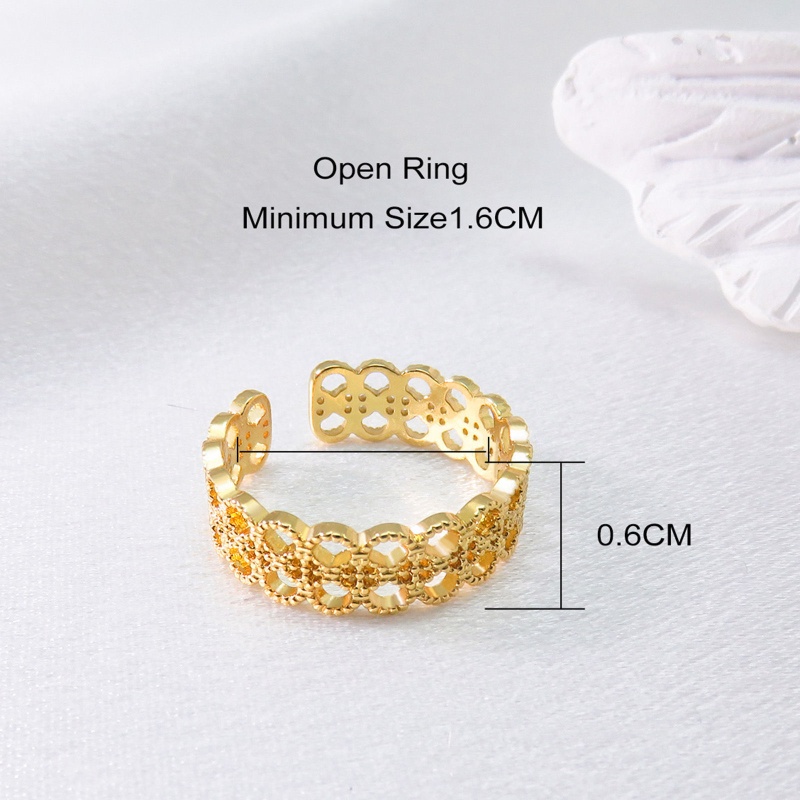 Eco-Friendly Simple & Casual Ins Style 18K Gold Color Copper Open Lace Hollow Rings For Women Mother's Day 16Mm(Us Size 5.25), 1 Piece