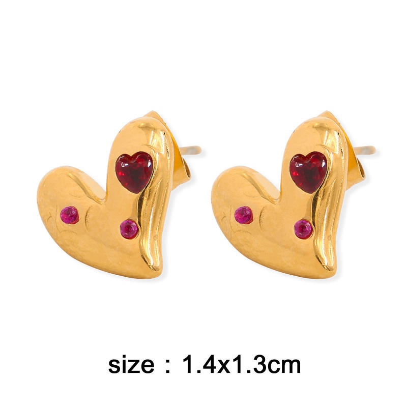Eco-Friendly Vacuum Plating Retro Stylish 18K Gold Color 304 Stainless Steel & Cubic Zirconia Heart Ear Post Stud Earrings For Women Anniversary 1.4Cm X 1.3Cm, 1 Pair
