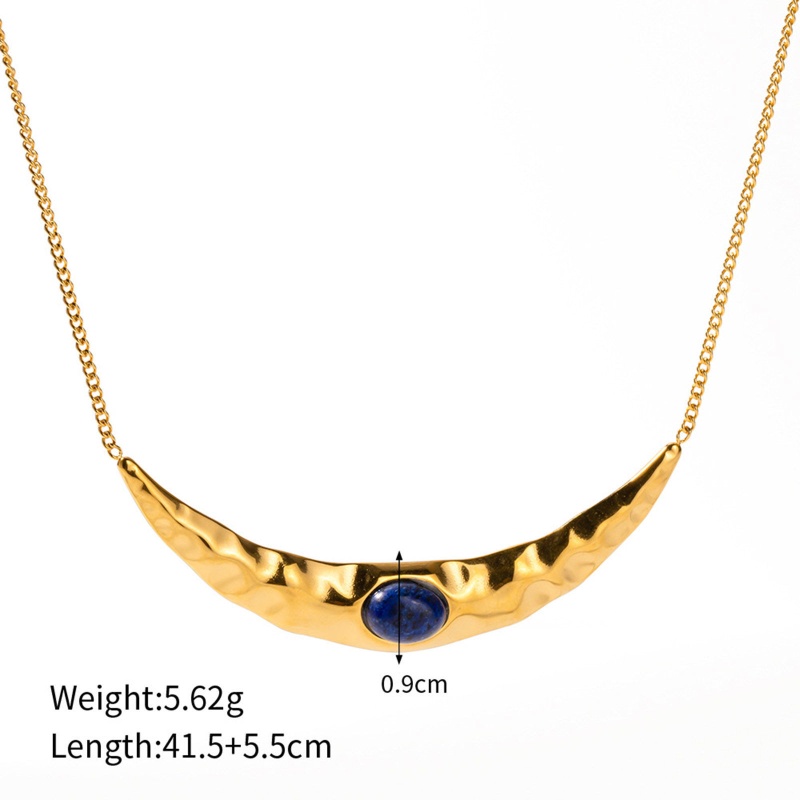 1 Piece Eco-Friendly Vacuum Plating Bohemia Boho Ethnic 18K Real Gold Plated 304 Stainless Steel & Stone Link Cable Chain Half Moon Oval Pendant Necklace Unisex Party 41Cm(16 1/8") Long