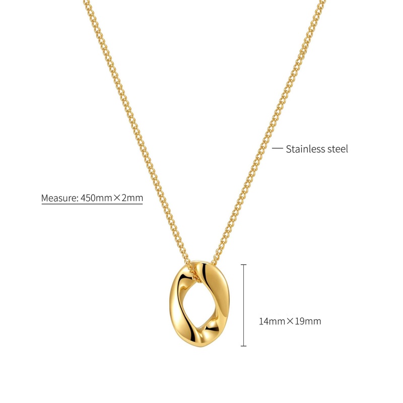Eco-Friendly Simple & Casual Stylish 18K Gold Color 304 Stainless Steel Curb Link Chain Irregular Circle Ring Pendant Necklace For Women 45Cm(17 6/8") Long, 1 Piece