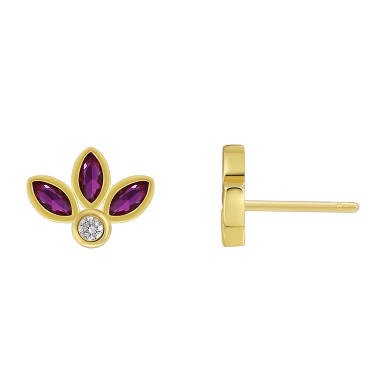 Hypoallergenic Sweet & Cute Exquisite 18K Real Gold Plated Copper & Cubic Zirconia Leaf Clover Ear Post Stud Earrings For Women Party 1.3Cm X 1Cm, 1 Pair