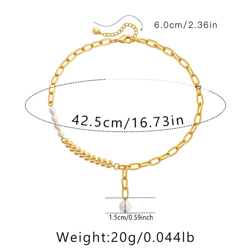 Eco-Friendly Dainty Simple 18K Real Gold Plated Copper Link Cable Chain Imitation Pearl Pendant Necklace For Women Party 42Cm(16 4/8") Long, 1 Piece