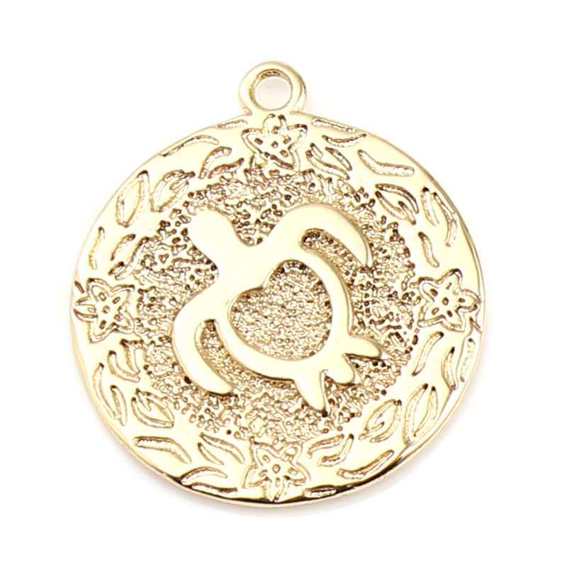 Copper Ocean Jewelry Charms 18K Real Gold Plated Sea Turtle Animal Round 20Mm X 17Mm, 3 Pcs