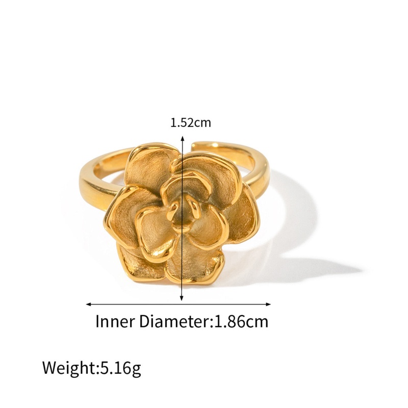 Eco-Friendly Vacuum Plating Stylish Ins Style 18K Real Gold Plated 304 Stainless Steel Open Flower Rings For Women Party 18Mm(Us Size 7.75), 1 Piece
