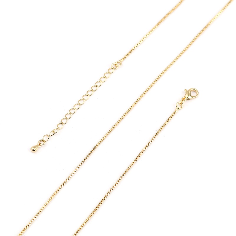 Copper Box Chain Necklace 18K Real Gold Plated 46Cm(18 1/8") Long, Chain Size: 1.2Mm, 1 Piece