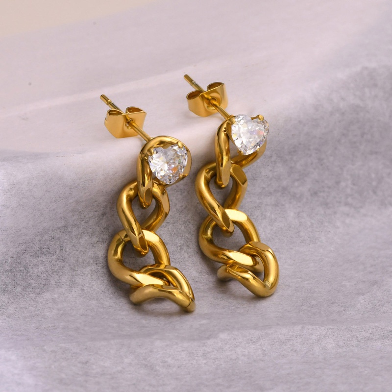 Hypoallergenic Exquisite Stylish 18K Real Gold Plated 304 Stainless Steel & Cubic Zirconia Tassel Heart Earrings For Women Party 2.7Cm X 0.8Cm, 1 Pair