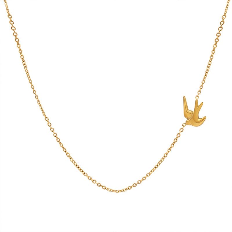 Eco-Friendly Natural Pastoral Stylish 18K Real Gold Plated 304 Stainless Steel Link Cable Chain Swallow Bird Choker Necklace For Women 33Cm(13") Long, 1 Piece