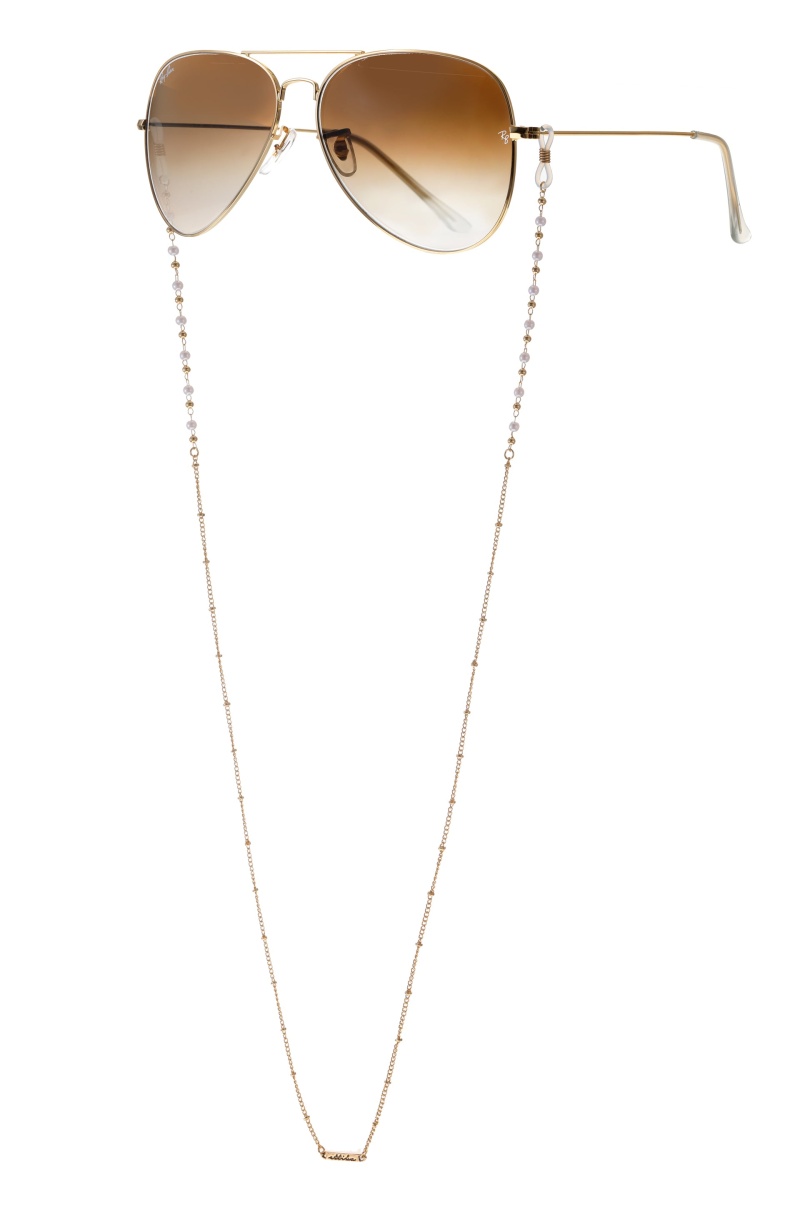 Dainty Pearl And Gold Glasses Chain, Material: Gold Tone