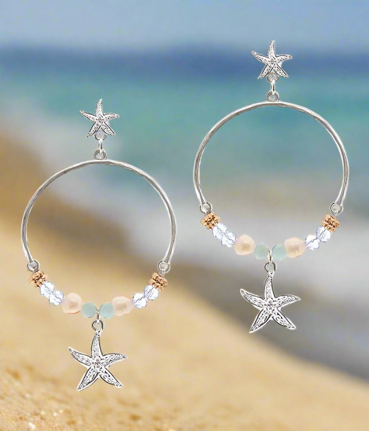 Fashion Hut Jewelry Starfish Glass Bead Hoop Earrings