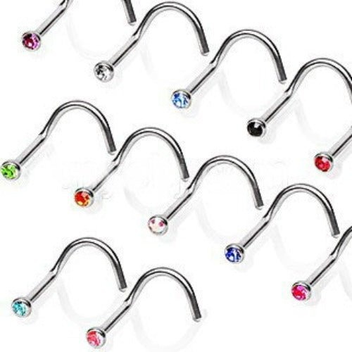 Screw Nose Ring With Press Fitted Gem - Fashion Hut Jewelry