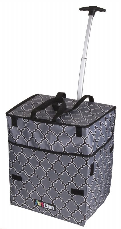 Rolling Tote, Lightweight Collapsible Craft Bag- Black And Gray