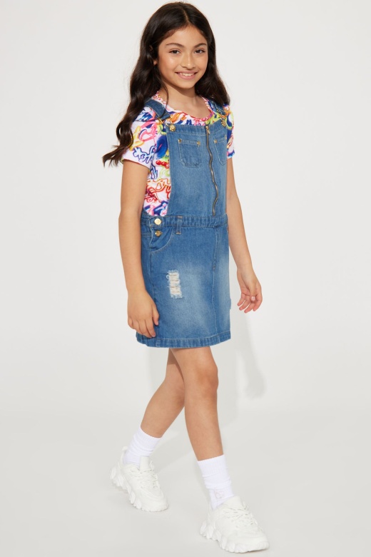 Mini Keep Going Superstar Denim Skirtall Set - Medium Wash