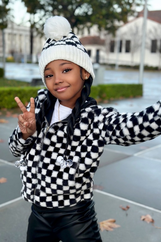 Mini Check You Out Faux Fur Jacket - Black/White